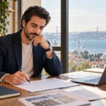 دفتر خطة تشغيل وحاسوب على مكتب داخل مشروع تجاري صغير